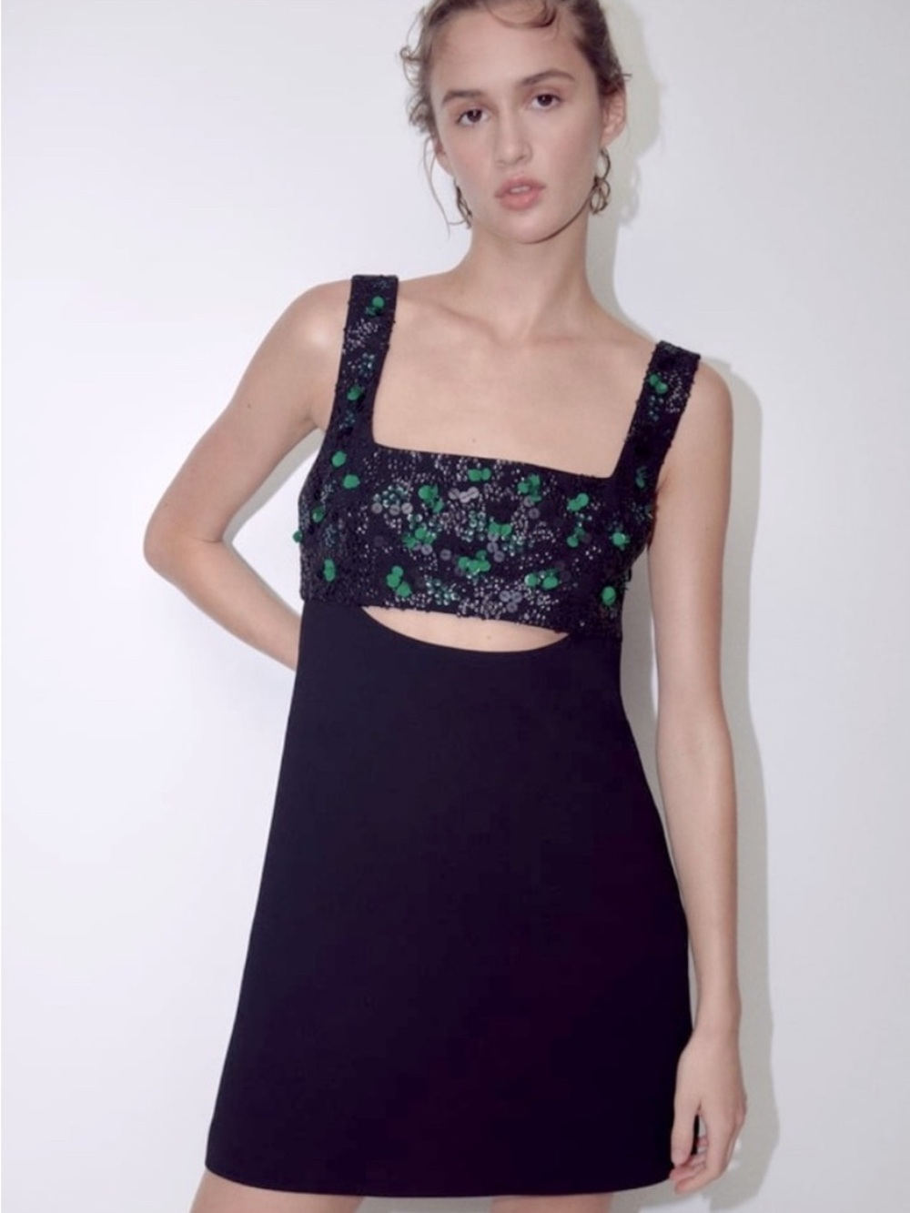 Zara Black Dress with Green Sequin Accent